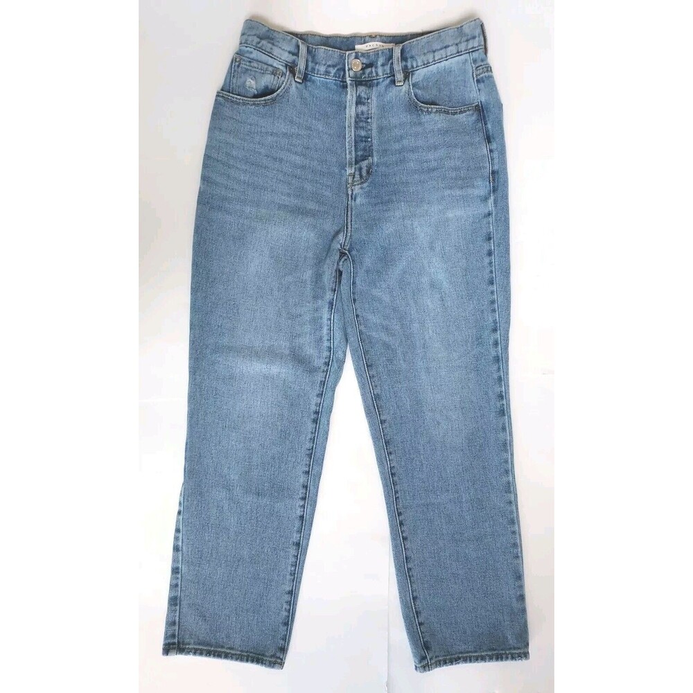 Ladies PacSun High Rise Straight Distressed Button Fly Blue Jeans Size 27
